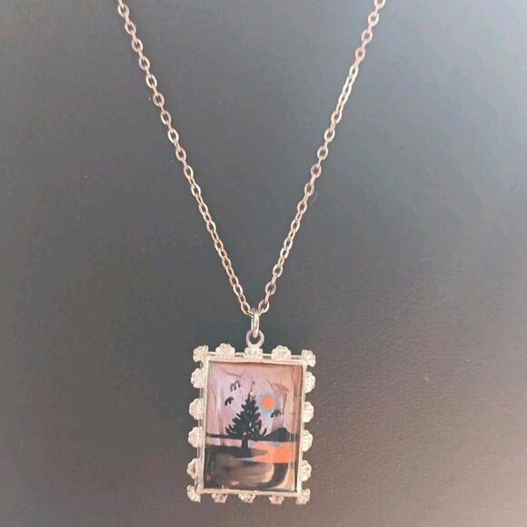 Vintage Morpho Butterfly Wing Reversable Pendant Necklace On Silver-tone Chain - Picture 3 of 7